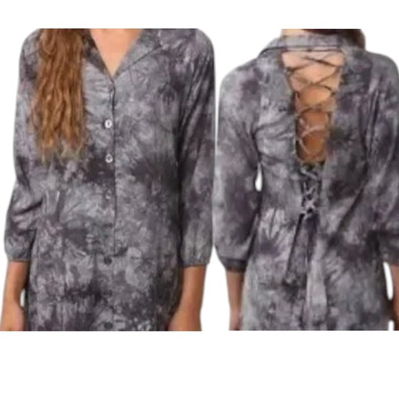 Johann Earl for Urban Renewal Lattice Back Tunic Black Gray Tie Dye  - L - Picture 1 of 13